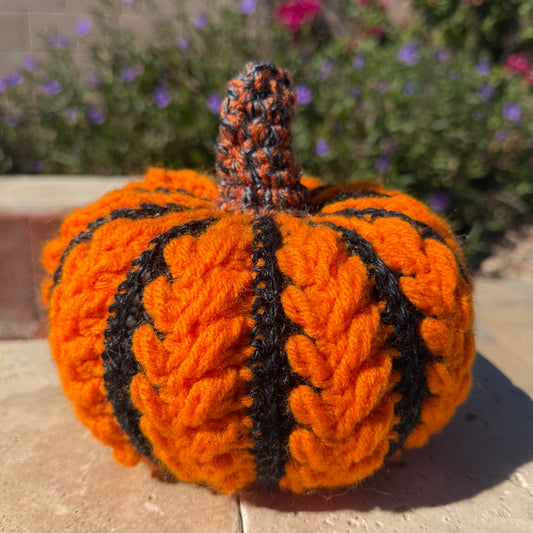 Orange & Black Wheat Stitch Pumpkin