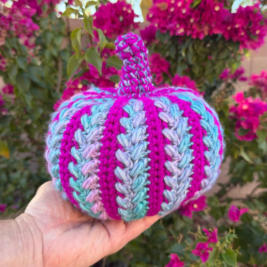 Pink Purple & Blue Wheat Stitch Pumpkin