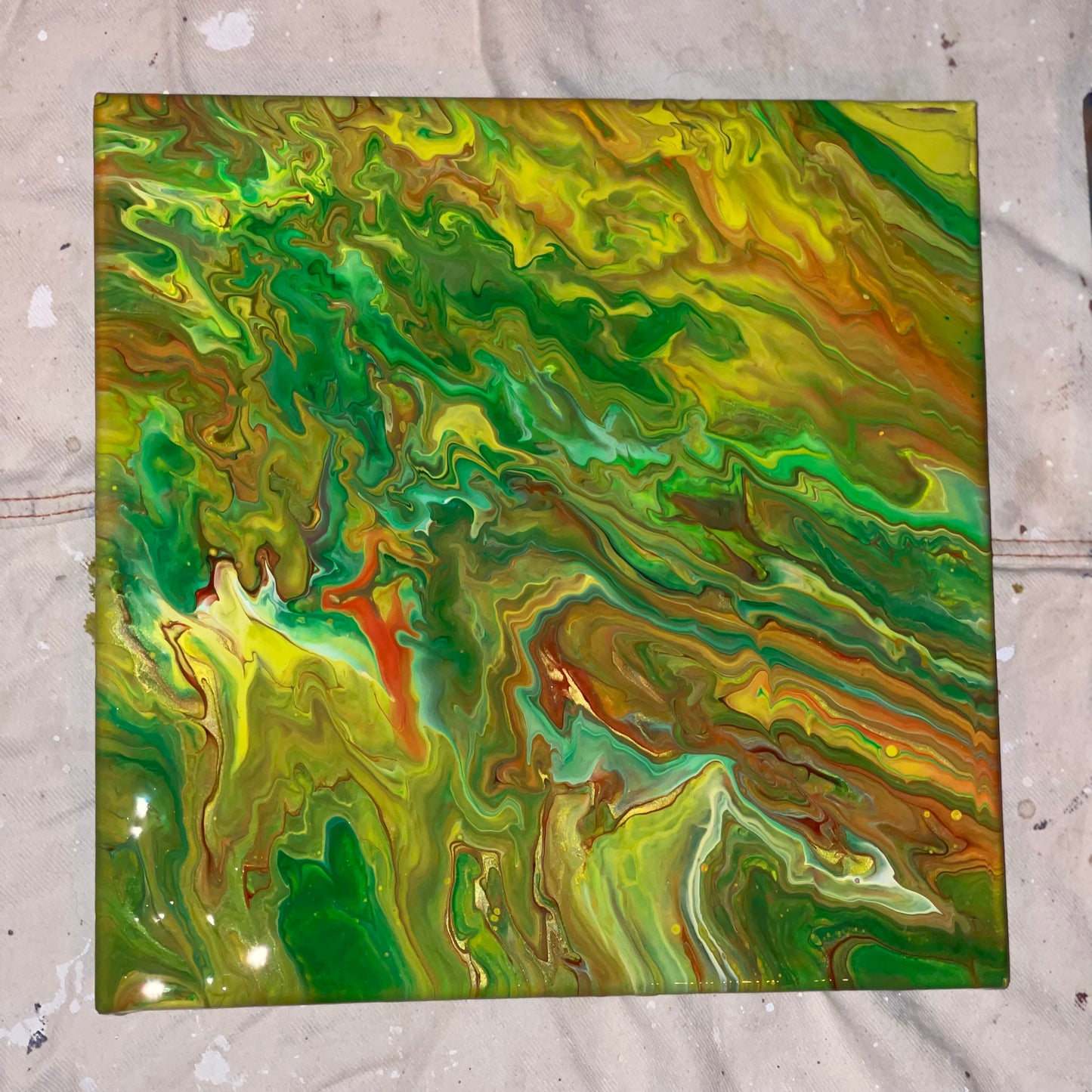 Desert Guacamole Paint Pour | 12” x 12”