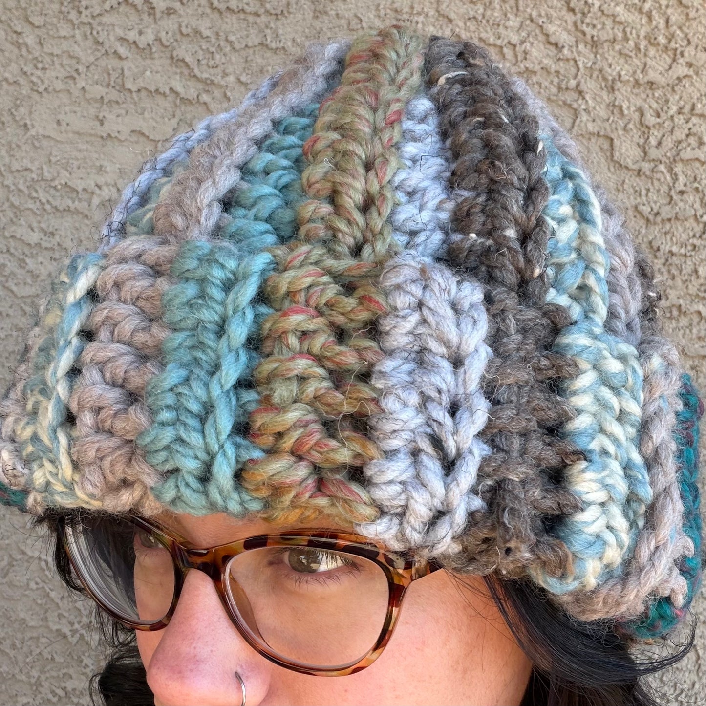Warm Hat - Green Blue & Grey