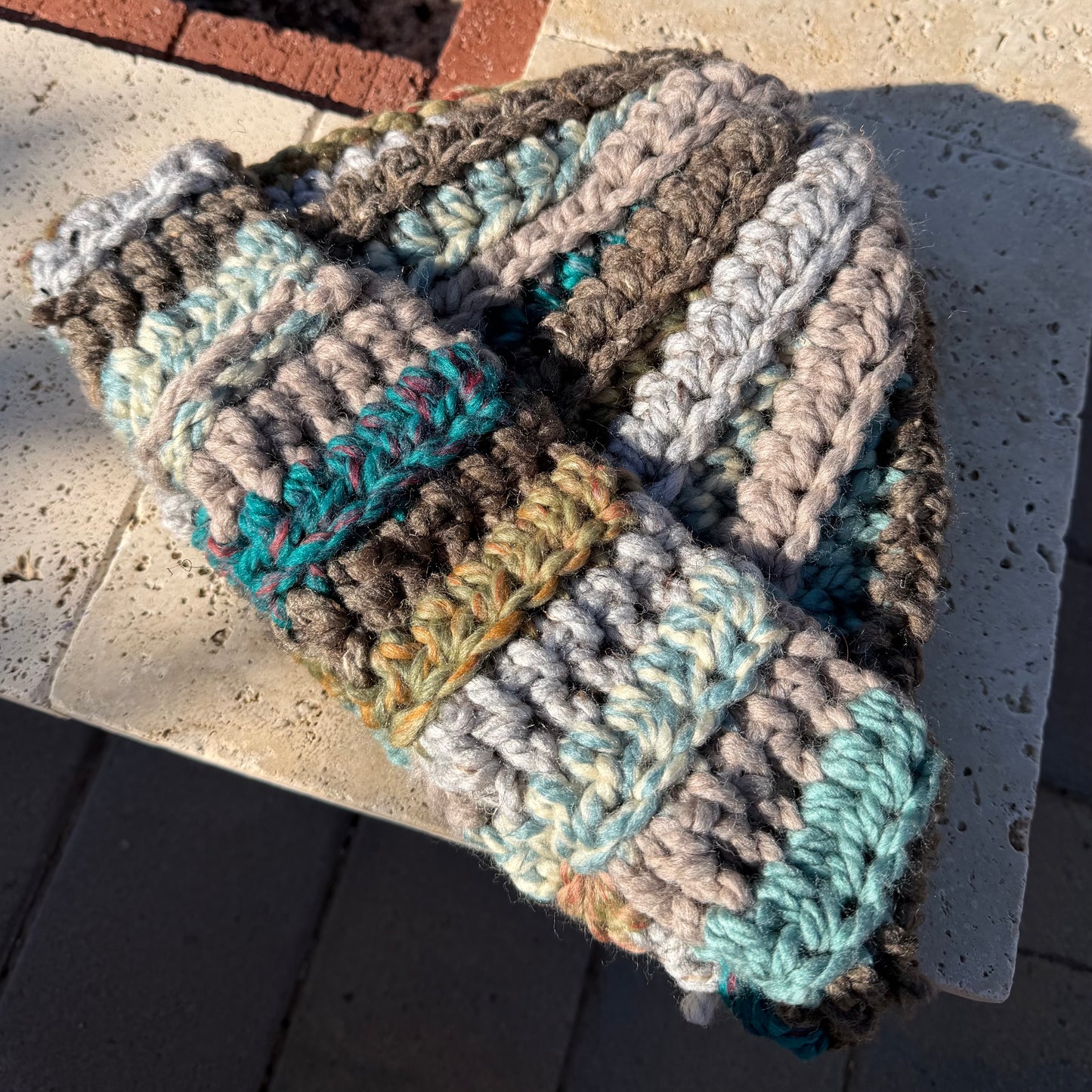 Warm Hat - Green Blue & Grey