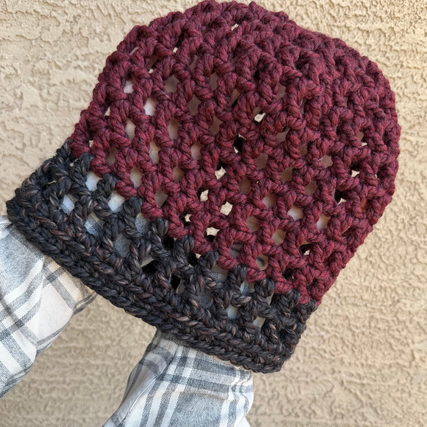 Waffle Cone Hat - Cranberry & Charcoal