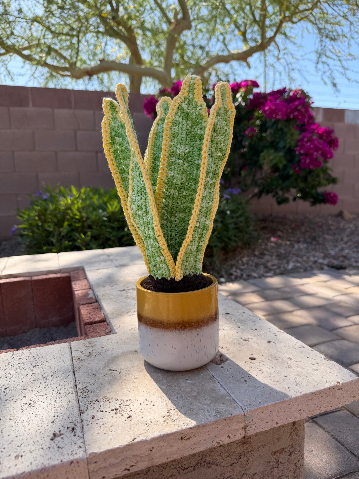 Crochet Snake Plant in Ceramic Pot