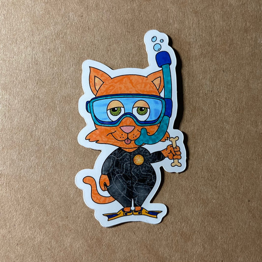 Scuba Diving Cat Sticker | Harrison's Autism Art