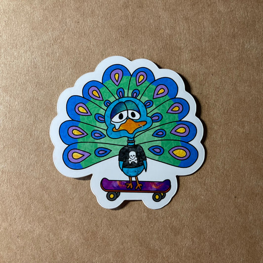 Emo Skateboarding Peacock Sticker | Harrison's Autism Art