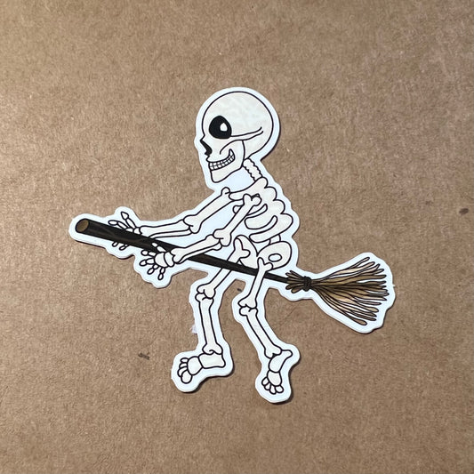 Skeleton on a Broom Sticker