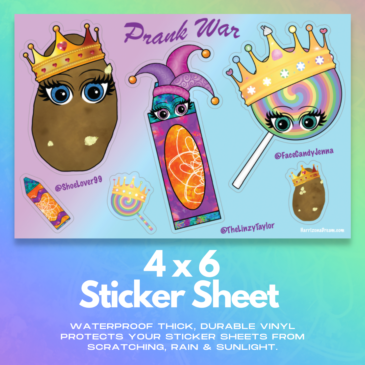 Prank Wars Potato Crayon Lollipop Waterproof Sticker Sheet